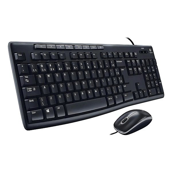 Kit Mouse E Teclado Logitech Mk200 Multimidia C/ Fio Preto