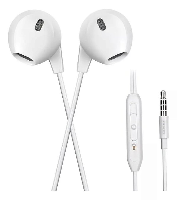 Fone De Ouvido Shinka Fom2 Com Fio E Microfone P3 Branco