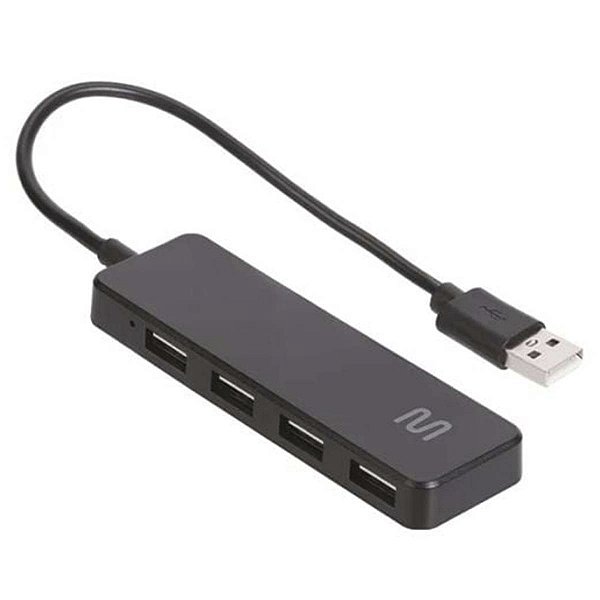 Adaptador Hub Usb 2.0 Com 4 Portas Multilaser Ac443 Preto