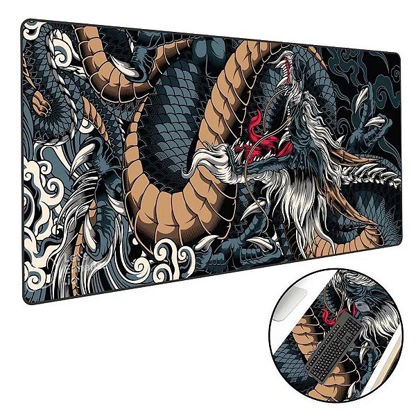 Mouse Pad Speed Gamer Extra Grande 70x35cm Dragão Azul