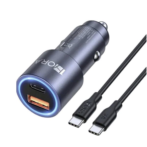 Carregador Veicular 2 Portas Usb C e Usb 18w C/ Cabo Usb C