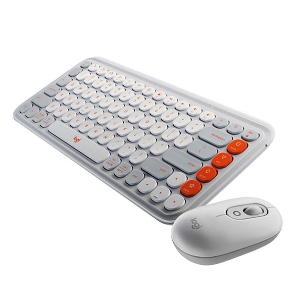 Kit Mouse E Teclado Logitech Pop Icon Sem Fio Branco