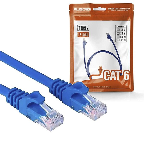 Cabo de Rede Patch Cord Cat.6 2,5M Azul Gigabit Plus Cable