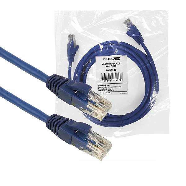 Cabo De Rede Patch Cord Cat.6 0,50M Azul Gigabit Plus Cable