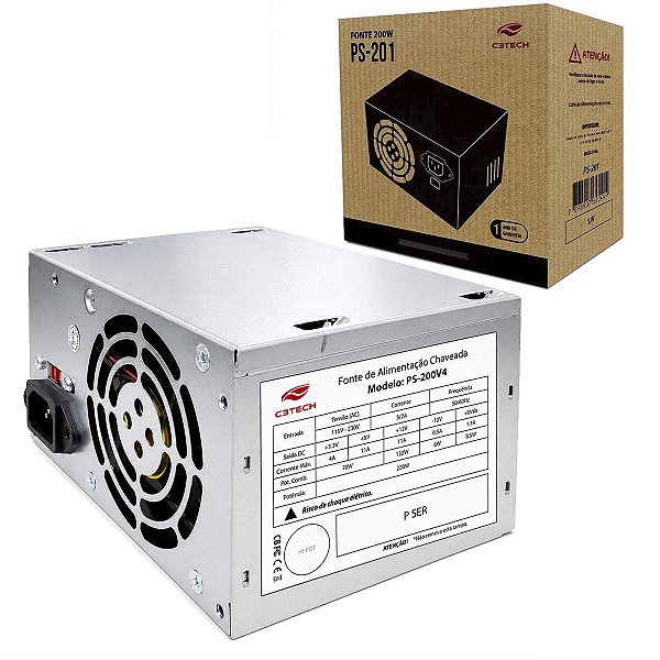 Fonte Atx Para Pc Desktop 200w 2 Sata 2 Molex C3Tech Bivolt