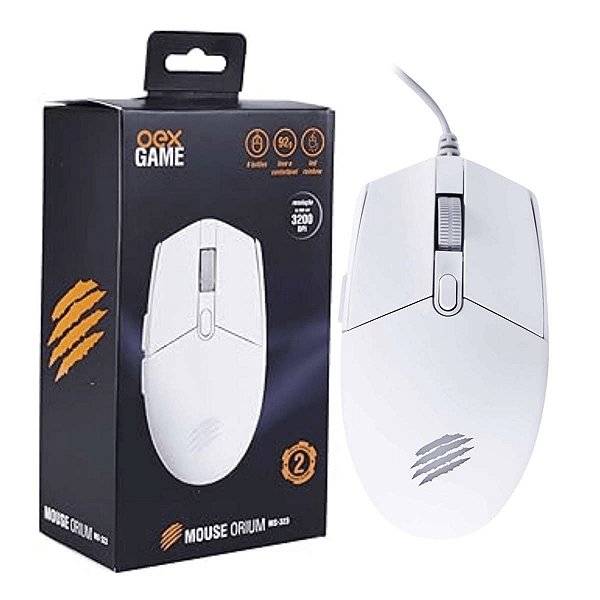 Mouse Gamer Usb Oex Ms323 Branco Com Led 3200 Dpi 7 Botões