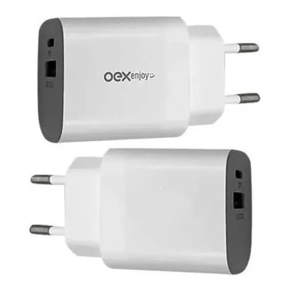 Carregador de Tomada duplo Usb-C + Usb Cg206 Branco Oex