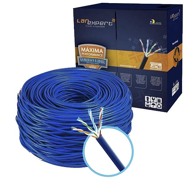 Caixa Cabo De Rede 305m Azul Lan Expert Cobre Cat5e Anatel