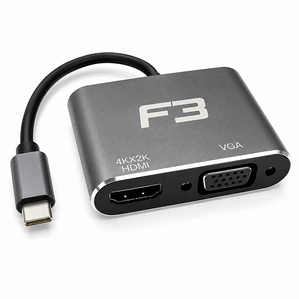 Cabo Adaptador 2 Em 1 Usb C 3.1 Type-C Para Hdmi 4K e Vga