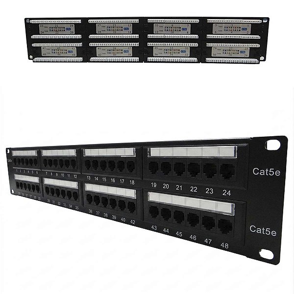 Patch Panel Cat.5E 19" 2u 48 Portas Carregado Keystone Secon
