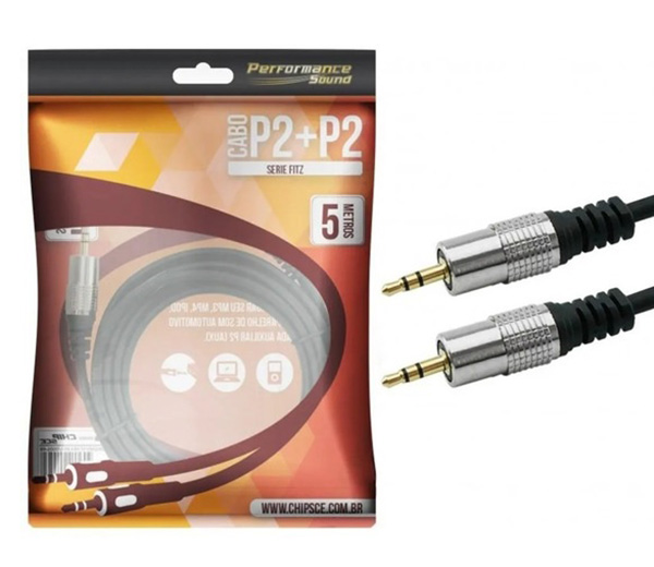 Cabo P2 Fitz P2 + P2 Estereo Plug Metal 5 Metros 018-0725