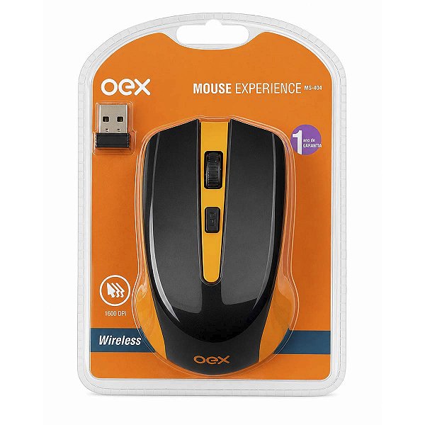 Mouse Sem Fio 1600 Dpi Experience Laranja MS404 OEX