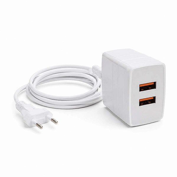 Carregador USB Duplo Bright 18W Bivolt Cabo 3m CCP002