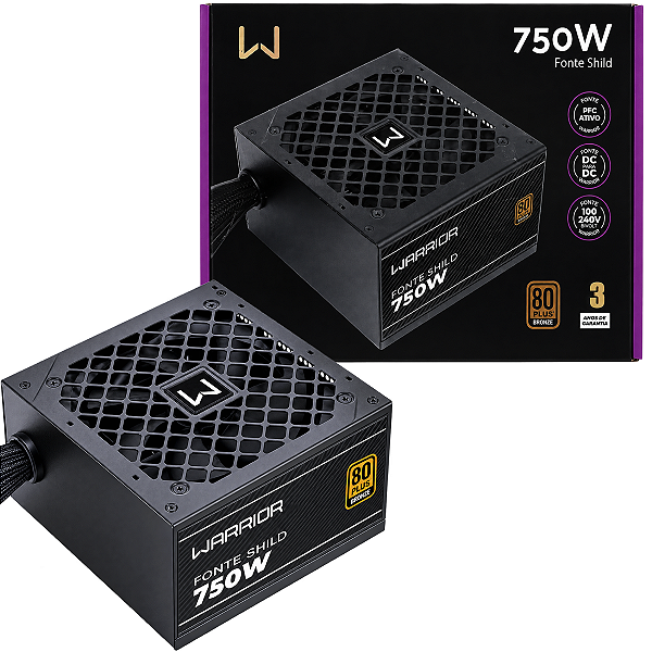 Fonte Gamer Shild 750W 80 Plus Bronze PFC AT Preta Multi
