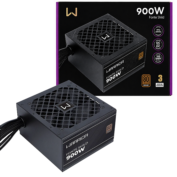 Fonte Gamer Shild 900W 80 Plus Bronze PFC AT Preto Multi