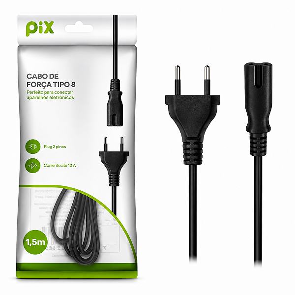Cabo de Força Bipolar Pix Notebook PS3 PS4 PS5 Rádio 1,5m