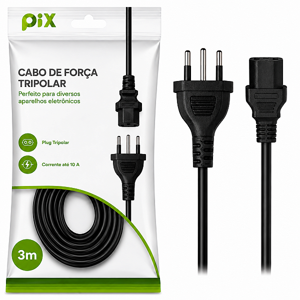 Cabo De Força Tripolar 3P Pix Monitor Pc Impressora 3,0m