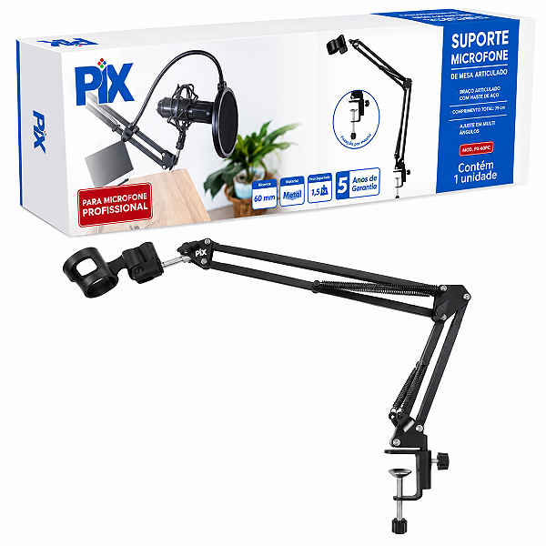 Suporte Para Microfone Braço Articulado Suspensao 360 Preto