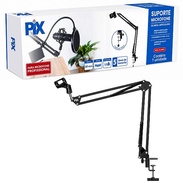 Suporte Mesa Articulado Para Microfone Braço Suspensao 45mm