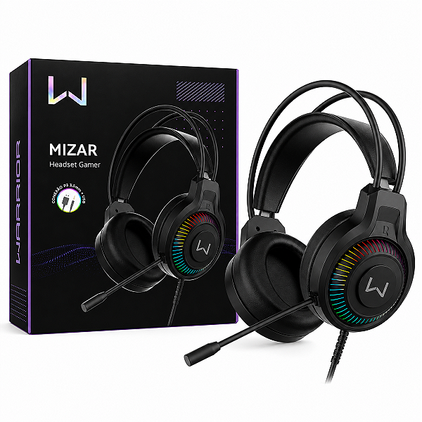 Fone Headset Gamer RGB Mizar Preto Warrior P2 e USB 3,5mm