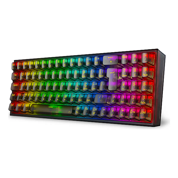 Teclado Gamer Redragon Sem Fio Pollux Pro Clear 75% Rgb