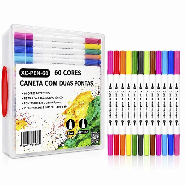 Kit 60 Canetas Marcadoras Ponta Dupla X-Cell Xc-Pen-60