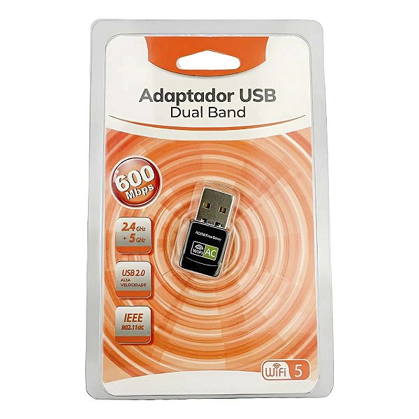 Adaptador Wifi Dual Band Usb 2.0 2.4ghz + 5ghz 600mbps