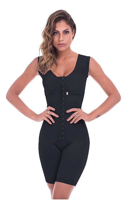 Cinta Modelador Biobela com Pernas, Abertura Frontal e Alças Largas - 1631 Preto