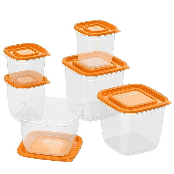 KIT POTES DE PLÁSTICO CONTINENTAL - LARANJA 6 UNIDADES A23123301