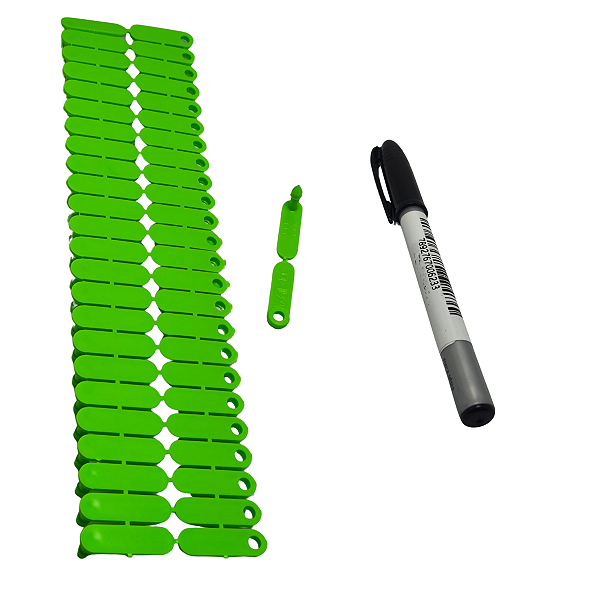 25 UN Brinco Identificação Ovinos e Caprinos Verde + Caneta