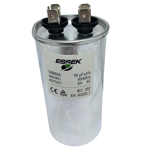 Capacitor CBB65 55uF 440V 60Hz Essek Alta Durabilidade