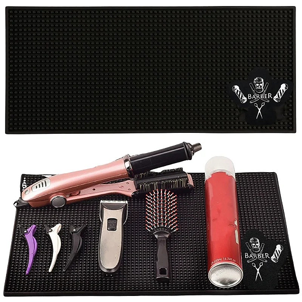 Tapete Antiderrapante Preto Bancada Barbeiro 40x24cm