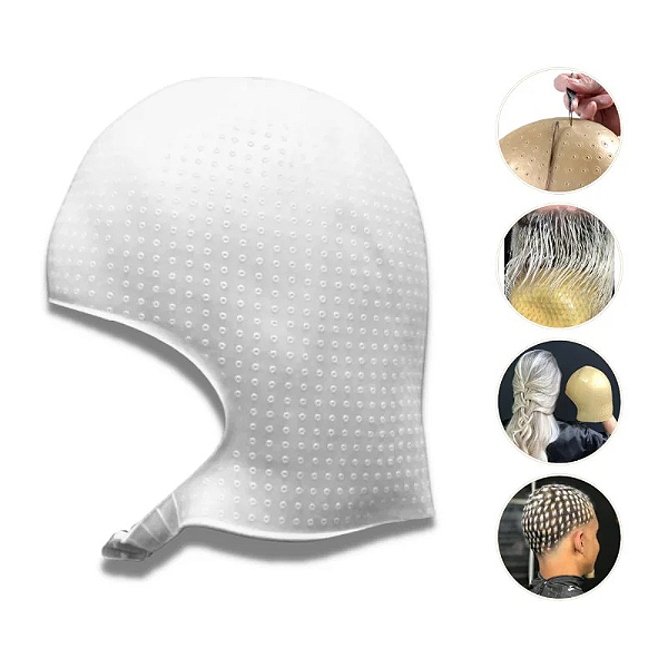 Touca Branca para Luzes Mechas Reflexo Alinhado 2100 Furos em Silicone com Alça