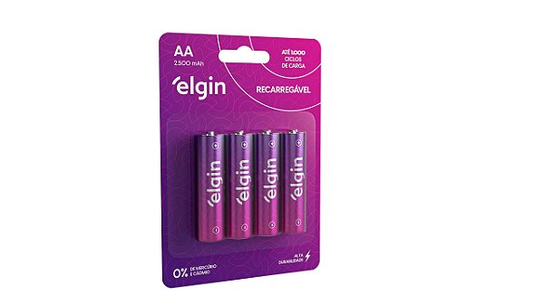 Pilha recarregável AA 2500Mah Elgin com 4 unidades Comum