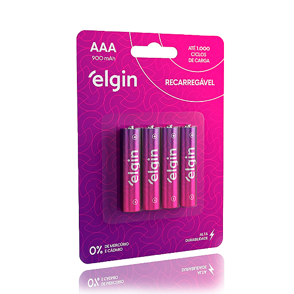 Pilha recarregável AAA 900mAh Elgin com 4 unidades Palito