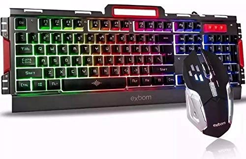 Kit Gamer Profissionl Teclado e Mouse Exbom BK-G3000 com Iluminação LED Acabamento em Metal Usb 2.0 Preto