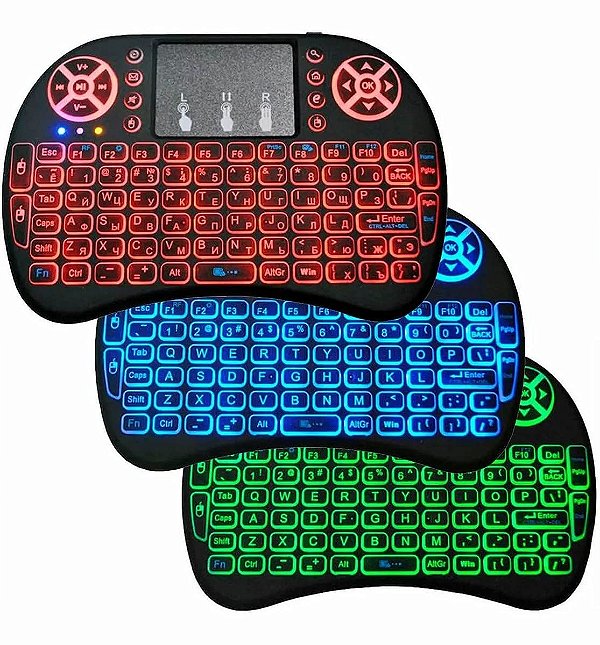 Mini Teclado Sem fio Iluminado Touch 3 Cores Led Tv box, Ps4, xbox,