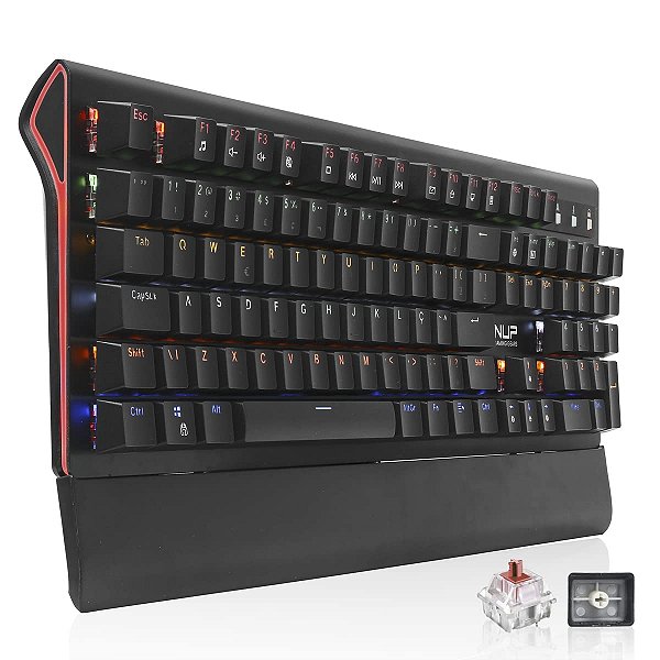 Teclado Mecânico Gamer Switch Red Led Rgb Rainbow 7 Cores 12 Funções Multimídia Anti Ghosting Abnt2 Usb para Pc Computad