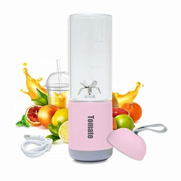Mini Mixer Liquidificador 6 Laminas Portátil USB 330ml Com Jarra De Vidro ROSA