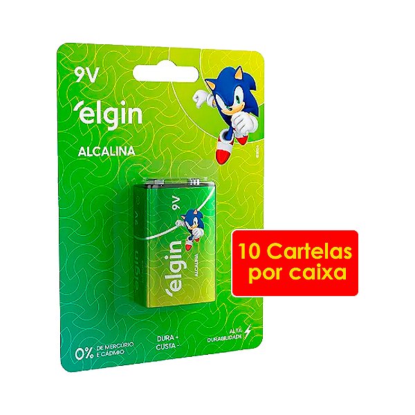 Kit 10 Blisters Bateria Alcalina Elgin com 1 unidade 9V Pilha