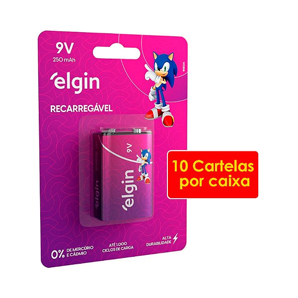 Kit 10 Blisters Bateria Recarregável 9v 250mah c/ 1 unidade 82215 Elgin