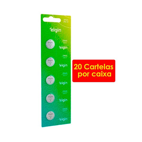 Kit 20 Blisters Bateria Botão, Elgin, Lítio, 3V, Cr1632, Cartela com 5