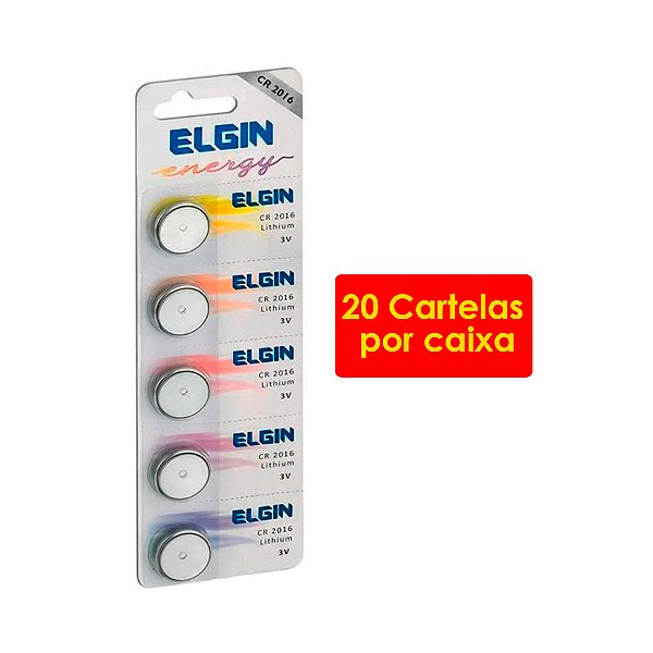 Kit 20 Blisters Bateria de Lítio CR2016, Elgin, Baterias