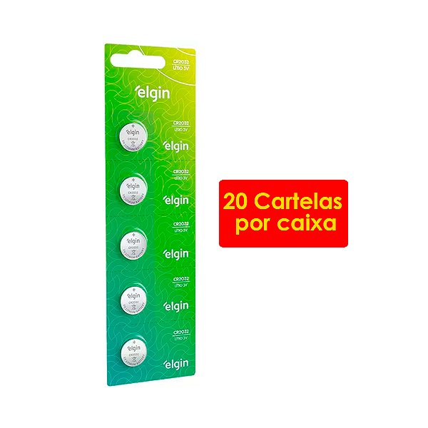 Kit 20 Blisters Bateria de litio CR2032 cartela com 5 unidades 3v Elgin, Elgin, Baterias
