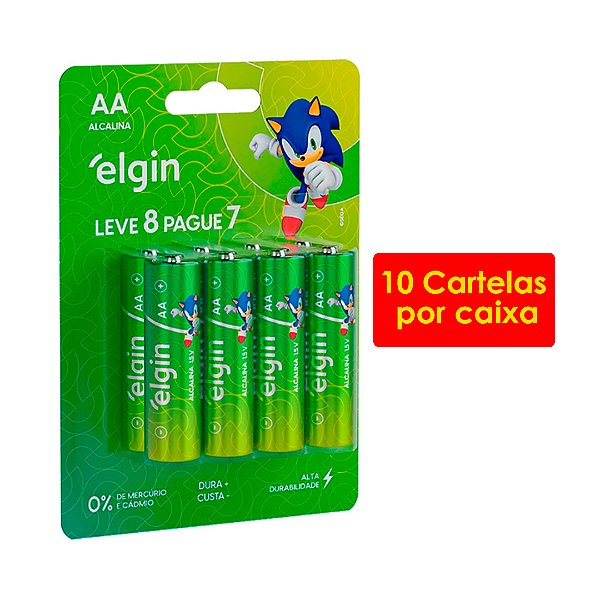 Kit 10 Blisters Pilha Alcalina AA com 8 unidades Elgin Comum