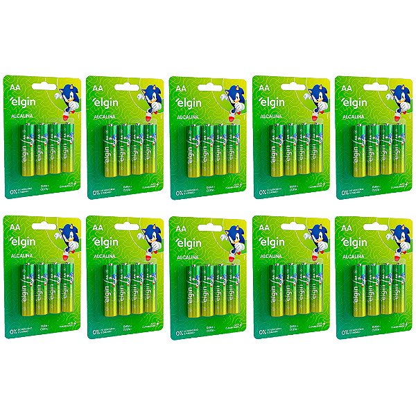 Kit 10 Blisters Pilha Alcalina AA Elgin com 4 unidades
