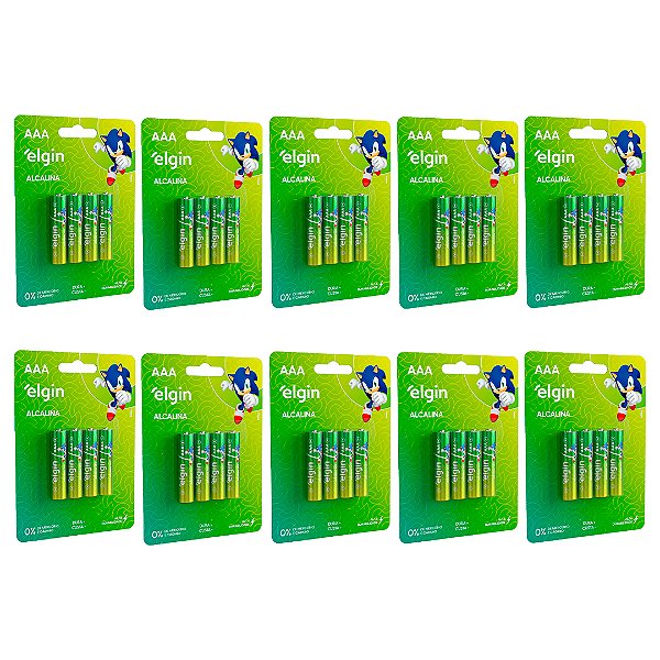 Kit 10 Blisters Pilha Alcalina AAA com 4 unidades Elgin Palito