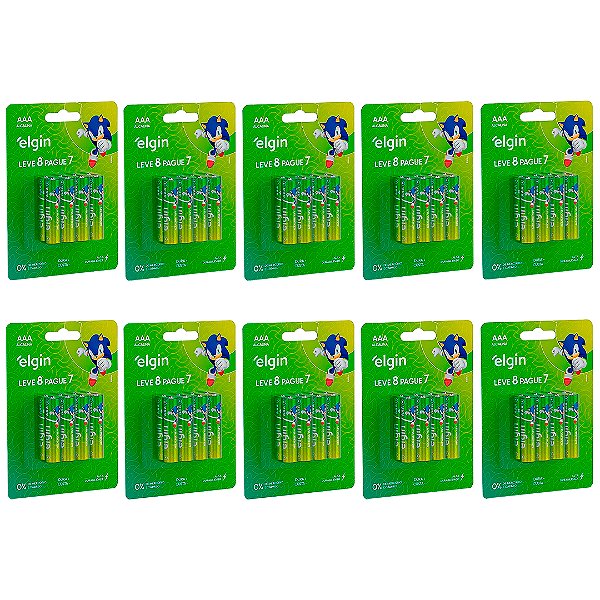 Kit 10 Blisters Pilha Alcalina AAA com 8 unidades Elgin Palito