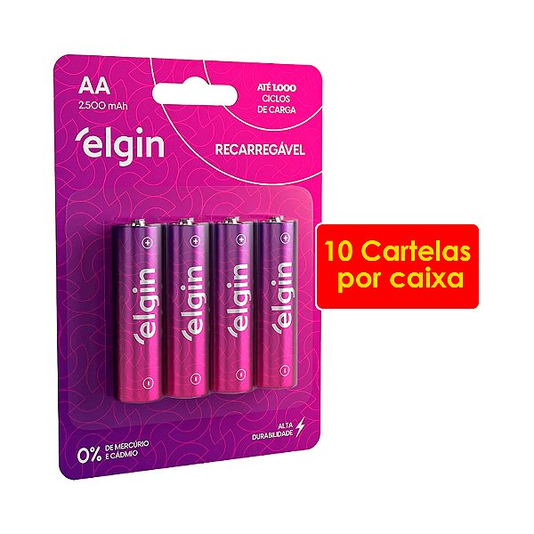 Kit 10 Blisters Pilha recarregável AA 2500Mah Elgin com 4 unidades Comum