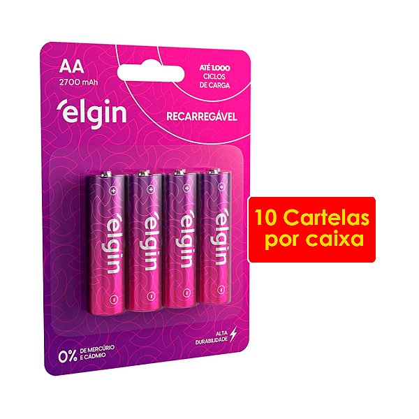 Kit 10 Blisters Pilha recarregável AA 2700Mah Elgin Com 4 unidades Comum